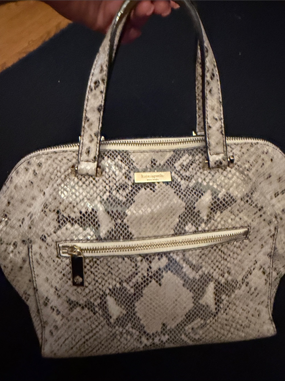 kate spade Neutral Snake-Print Satchel with Gold Hardware